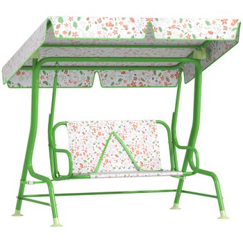 AIYAPLAY Columpio de Jardín Exterior para Niños de +3 Años con Toldo Ajustable Arnés de Seguridad 112x75x120 cm Verde