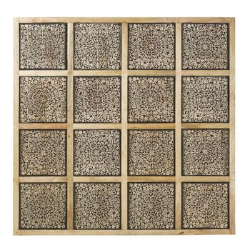Decoración de pared de madera de mango tallada y ennegrecida, 122 x 122 cm.