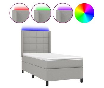 Cama box spring colchón y luces led tela gris claro 80x200 cm bloques con cuadros