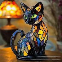 adorno luminoso de gato con luz led de siete colores enchufe usb decoracion luminosa estatua de resina