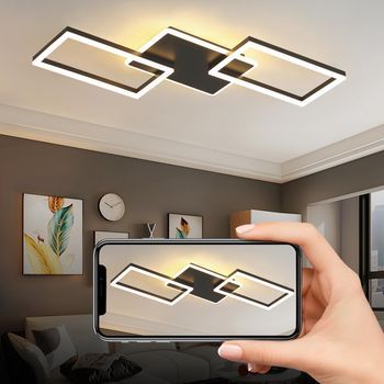 Lámpara De Techo Led Moderna De 80 Cm, Color Negro, Regulable, Mando A Distancia (63 W) Zmh