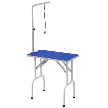 PawHut Mesa de Peluquería Canina Plegable con Encimera Antideslizante Brazo Ajustable 81x48,5x80 cm, Azul
