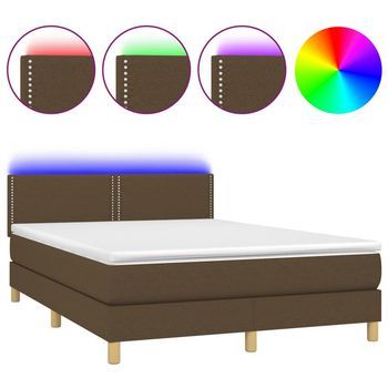Cama Box Spring Con Colchón Led Tela Marrón Oscuro 140x200 Cm Vidaxl