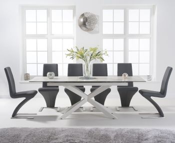 Boston 180cm White Leg Extending Ceramic Dining Table with Hampstead Z Chairs - Black, 6 Chairs