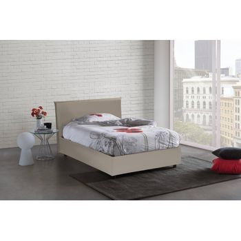 Talamo Italia Cama Individual Y Media Con Contenedor Anna, Made In Italy, Cama Con Revestimiento De Cuero Ecológico, Apertura Frontal, Apta Para Colchón 120x200 Cm, Taupe
