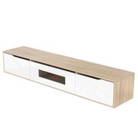 mueble de tv blanco y madera de 180 cm con iluminacion led multicolor