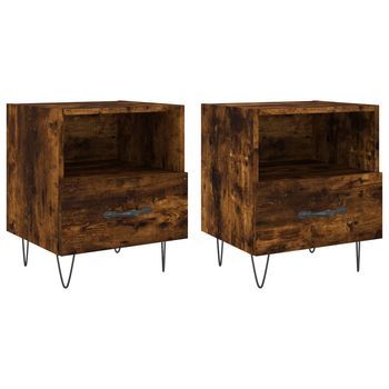 Mesita Noche 2 Unidades Madera Ingeniería Roble Ahumado 40x35x47,5cm