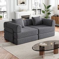 sofa cama 2 en 1 de chenilla gris modular con tres bastidores de acero
