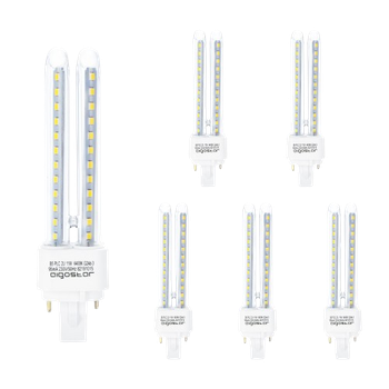 Aigostar Pack de 5 Bombillas LED PLC 2U, tubo de 11W Maiz G24d-3, 2 Pines, Luz fría 6500K, 1070Lm, No regulable