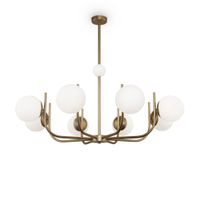 lampara colgante 8 luces oro con esferas de cristal blanco