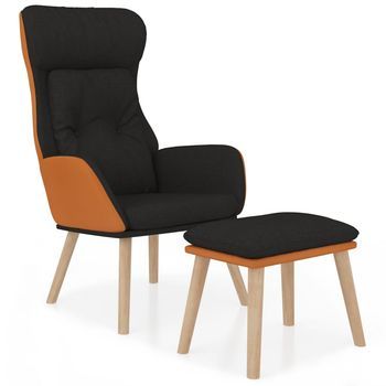 Sillón De Relax Con Taburete Tela Y Cuero Sintético Negro Vidaxl