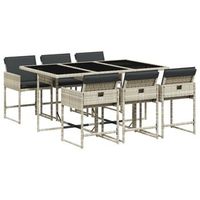 set comedor jardin 7 piezas  mueble de jardin y cojines ratan sintetico gris claro