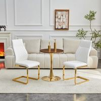 set de mesa y 2 sillas - comedor - mdf metal y pu - nogal blanco y dorado 60x60x72cm