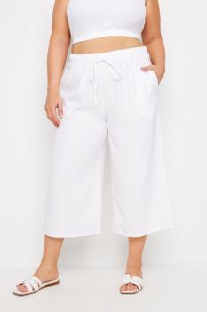 Yours Pantalones Capri Blancos Efecto Lino, Mujer Curvy Y Tallas Grandes, Yours