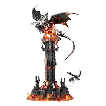 MOC Lord Rings película The Fell Beast Torre mágica con luces Led Castillo de fortaleza mágica ensamblar colección ladrillos modelo juguetes regalo