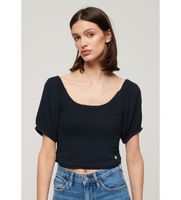 superdry para mujer w6011857a camiseta tejida fruncida marino s casual viscosa manga corta