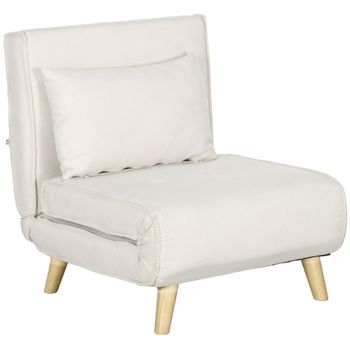 HOMCOM Sofá Cama Individual Plegable 3 en 1 Lino Sintético Crema con Respaldo Ajustable y Cojín Marco Metálico Crema   Aosom España