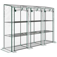 outsunny invernadero de exterior con estantes de 3 niveles puertas con cremallera y marco de acero 215x46x151 cm transparente