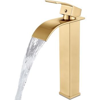 Grifo Mezclador De Lavabo Con Cascada De Agua Fría Y Caliente Regulable, Grifo, 30 Cm (dorado)