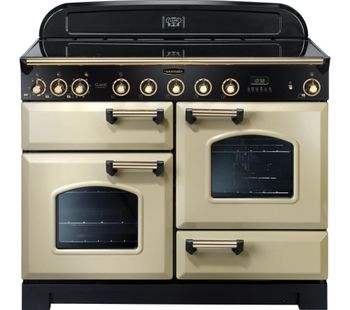RANGEMASTER Classic Deluxe 110 Electric Induction Range Cooker - Cream & Brass, Cream