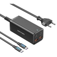 vention fbsbg-eu cargador usb-c gan ultrarrapido 4 puertos pd100w  cable usb-c para portatil negro