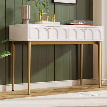 Tocador Con Cajones - Mueble De Dormitorio - Madera Y Metal - Blanco Crema (100x45x76.5cm)