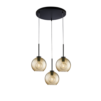 Lámpara Colgante Ankara Negra Con Cristal Ámbar Rayado Y Cables Eléctricos Orientables, 3 Luces Ø47
