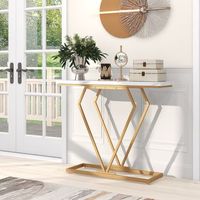 mesa consola estrecha marmol sintetico marco geometrico diamante 100 cm antivuelco entrada pasillo blanco cfw63345