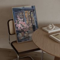 cuadro libreria azul marco premium chapado en roble 30x40 cm