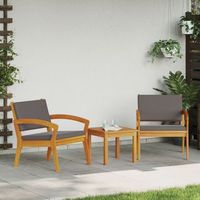 conjunto de bistro de 3 piezas con cojines hecho de madera maciza de acacia v6616 unico  antracita