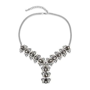 Cadena con piedras en forma de y antracita transparente
