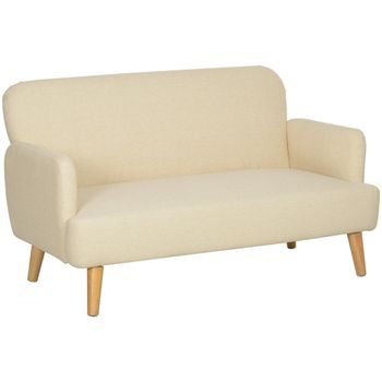 HOMCOM Sofá de 2 Plazas de 140 cm Tapizado en Terciopelo Patas de Madera de Caucho para Sala de Estar Blanco   Aosom España