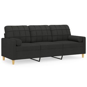 Sofá De 3 Plazas | Sofá De Salón | Sofá De Descanso Con Cojines Tela Negro 180 Cm
