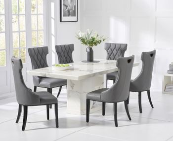 Carvelle 200cm White Pedestal Marble Dining Table with Freya Chairs