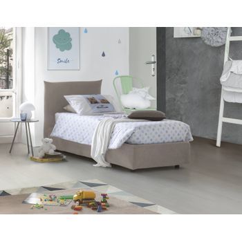 Talamo Italia Cama Con Almacenaje Individual Rosa, Made In Italy, Cama Con Revestimiento De Tela, Apertura Frontal, Apta Para Colchón 80x190 Cm, Taupe
