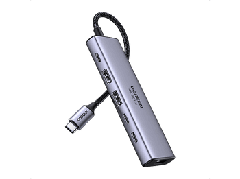 Hub - Ugreen UGR35999, 2x USB-C, USB-A, 1x HDMI, PD100W, 6 en 1, Gris
