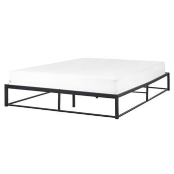 Cama Industrial Moderno Marco De Metal Doble Listones Incorporados Sin Cabecero 160 X 200 Cm Negro Viry