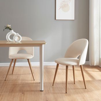 Juego De 2 Sillas De Comedor Karijoki Terciopelo 77x50x55 Cm Beige Y Natural [en.casa]