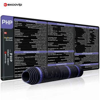 Alfombrilla de ratón con programación EXCO PHP, teclado de atajos grandes, alfombrilla de ratón, hoja de trucos, alfombrilla de escritorio para desarrollo web, interacción de base de datos
