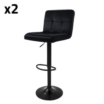 Set 2x Taburetes giratorios de bar terciopelo negro altura 63-83cm