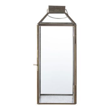 Farol De Cristal Y Metal Con Aspecto De Latón Antiguo De 35 Cm.