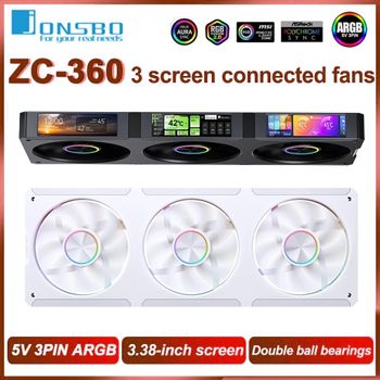 JONSBO ZC-360 120mm 3 en 1 ventilador de refrigeración de caja 3*3,38 pulgadas pantalla continua ARGB ventilador de bloque de construcción conectado doble rodamiento de bolas