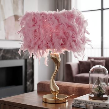 Lámpara de mesa con plumas rosa cm ø 25x47