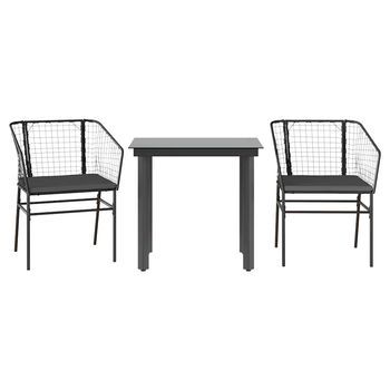 Set Comedor Jardín 3 Pzas Cojines Ratán Sintético Vidrio Negro Cfw461762