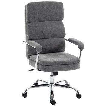 HOMCOM Silla de oficina ergonómica en chenilla, sillón de oficina con reposabrazos acolchados, altura ajustable, gris