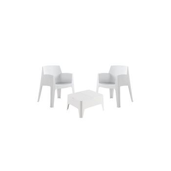 Jardin202 - Set Costa - Elegante Conjunto Blanco Con 2 Sillas Y Mesa Auxiliar Con Cajón De Almacenamiento  Set (blanco)  Set (blanco)jardin202