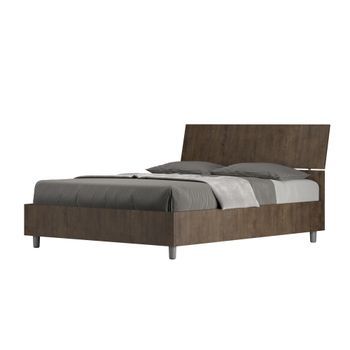 Cama Doble Con Almacenaje 140x190 Con Cabecera Inclinada Nogal Demas