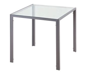 Mesa de comedor de cristal mesa de cocina cuadrada para 4 personas con patas de metal para salón 75x75x75 cm gris