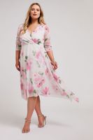 yours london vestido de flores rosas con bajo asimetrico mujer curvy y tallas grandes yours london