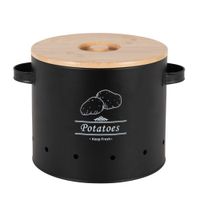 tarro para patatas de metal negro y tapa de bambu alt 19 cm